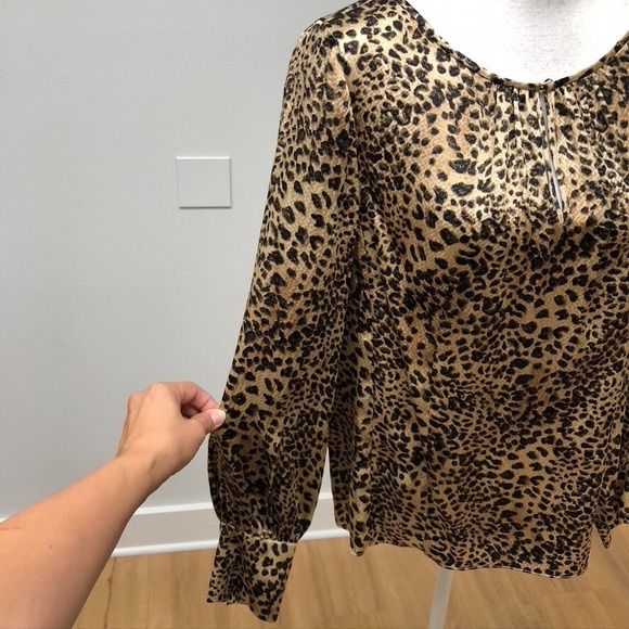 Rebecca Taylor Lynx Silk Blouse Womens 12 Cheetah Long Sleeve Career Teacher - Picture 6 of 16